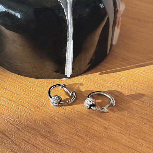 Sterling Silver Rhodium Plated CZ Bead Hoops