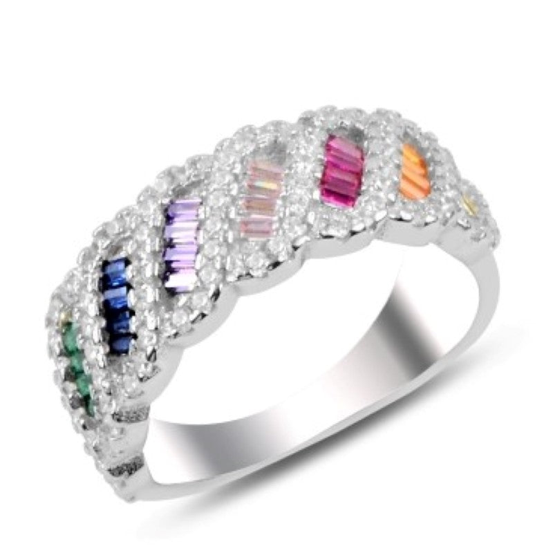 Sterling Silver Rhodium Plated CZ Ring