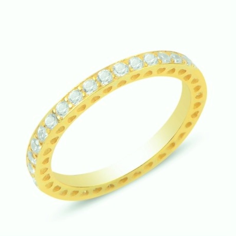 Sterling Silver Gold Plated CZ & Hearts on the Side Ring