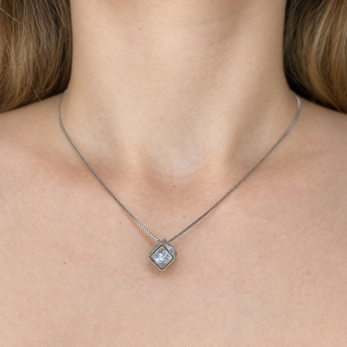 Sterling Silver Rhodium Plated CZ Necklace