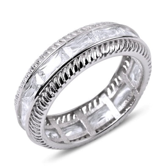 Sterling Silver Rhodium Plated 7 mm CZ Band Ring