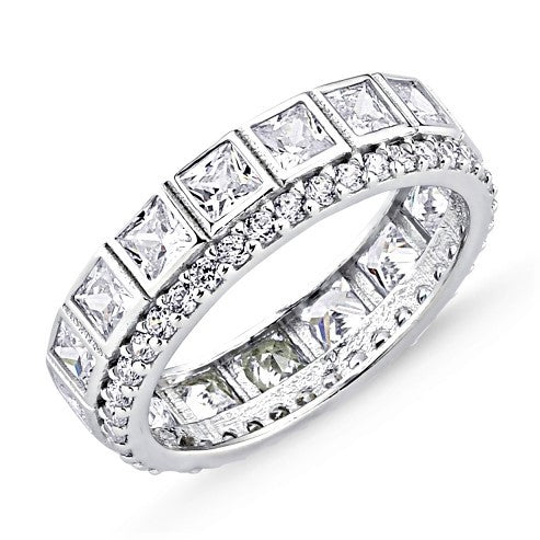Sterling Silver Rhodium Plated CZ Band Ring