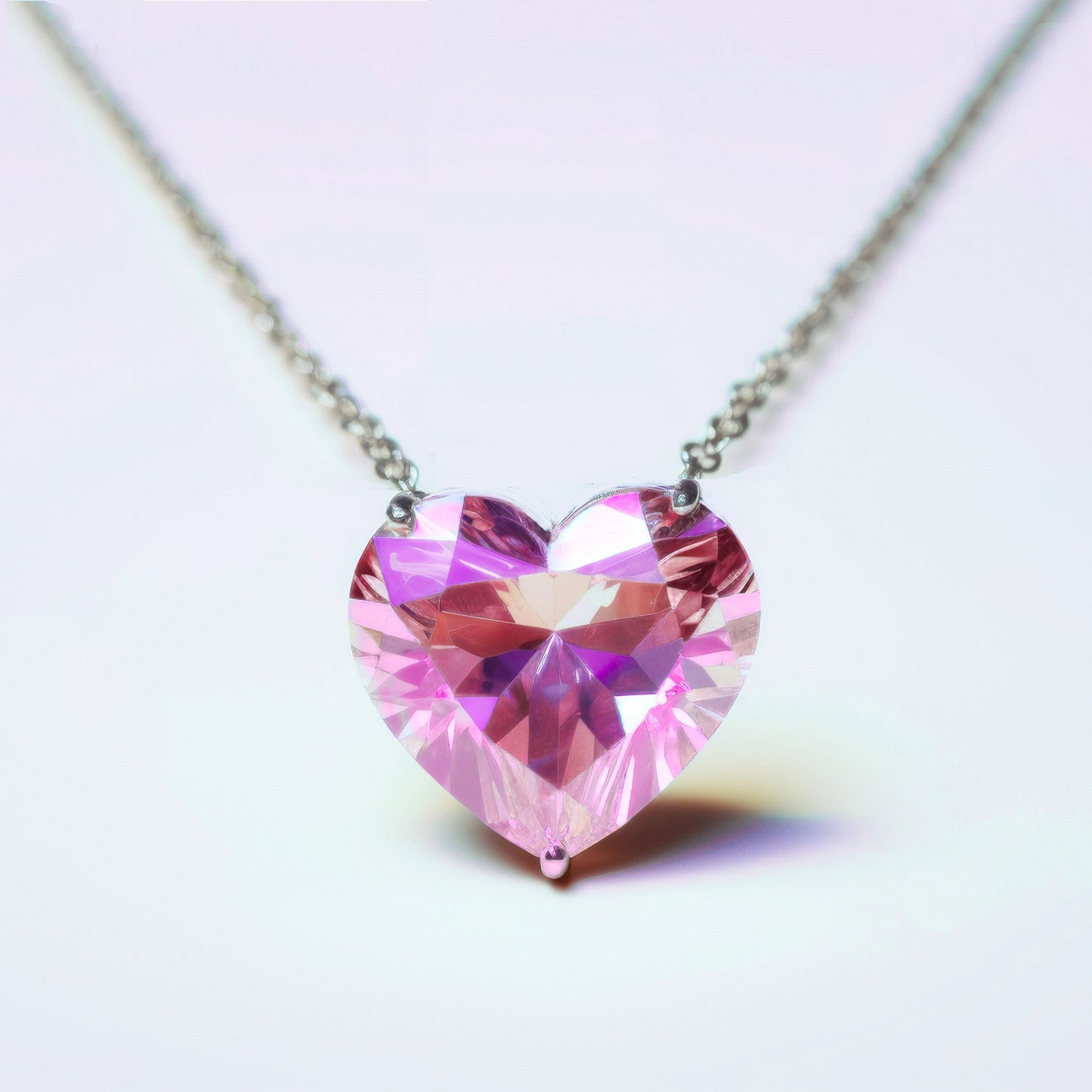 Sterling Silver Rhodium Plated CZ Heart Necklace