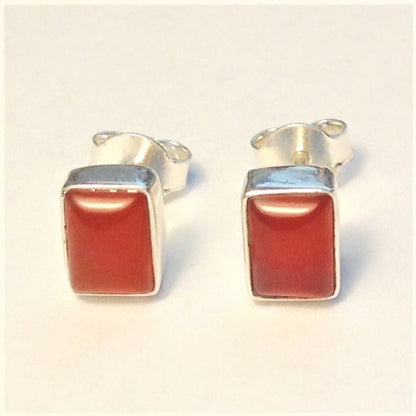 Sterling Silver Rectangle Carnelian Studs