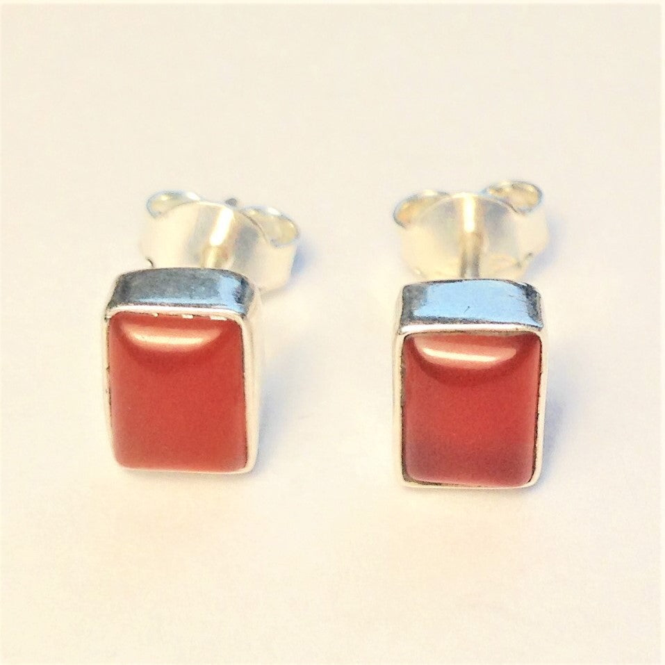 Sterling Silver Rectangle Carnelian Studs