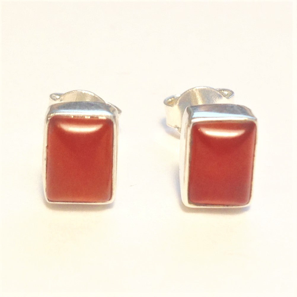Sterling Silver Rectangle Carnelian Studs