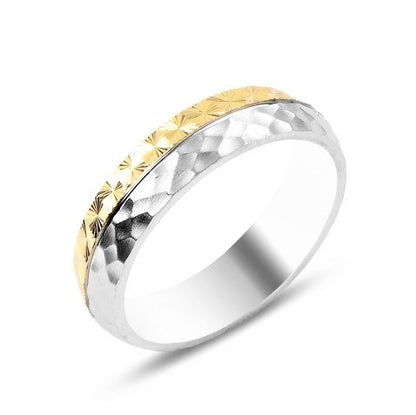 Sterling Silver Rhodium & Gold Plated Band Ring