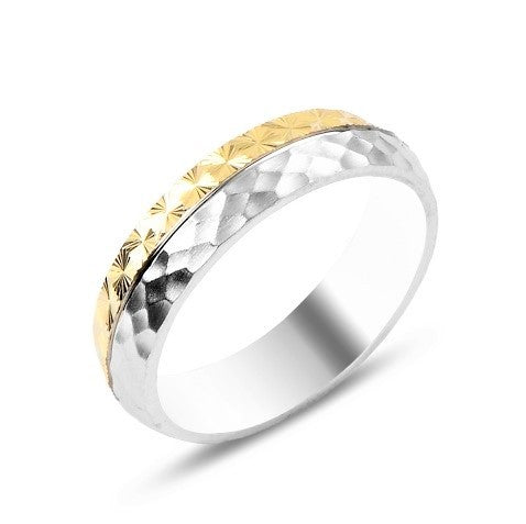 Sterling Silver Rhodium & Gold Plated Band Ring