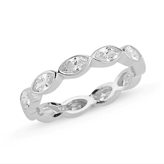 Sterling Silver Rhodium Plated Oval CZ Band Ring