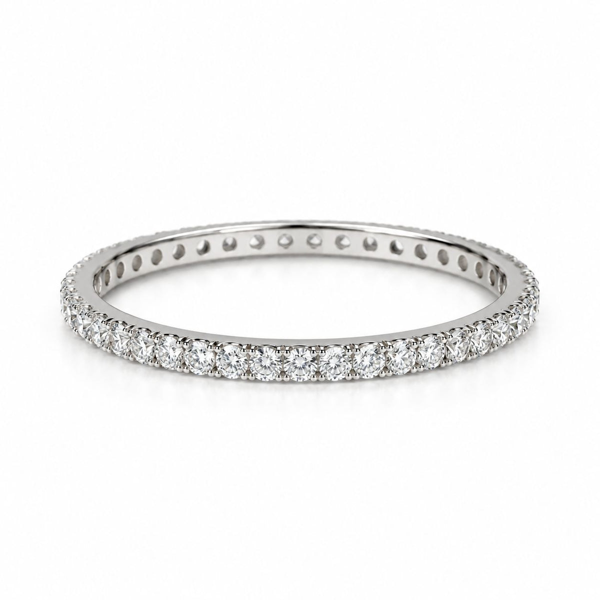 Sterling Silver Rhodium Plated 1 mm CZ Band Ring