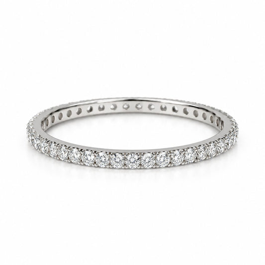 Sterling Silver Rhodium Plated 1 mm CZ Band Ring