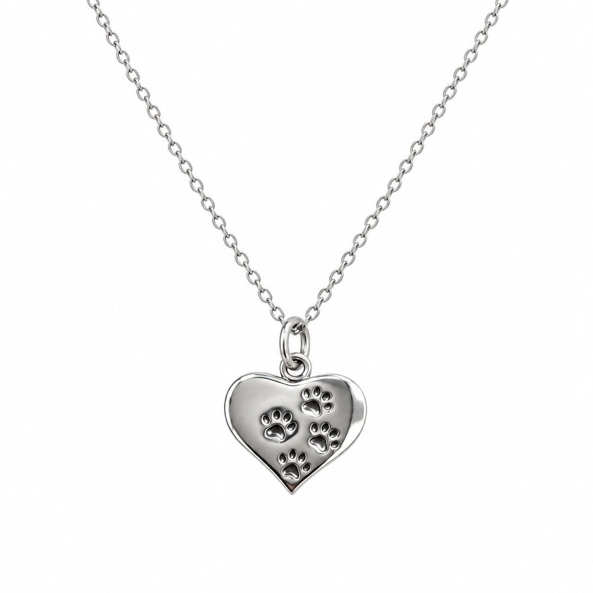 Sterling Silver Four Paw Printed Heart Pendant Necklace