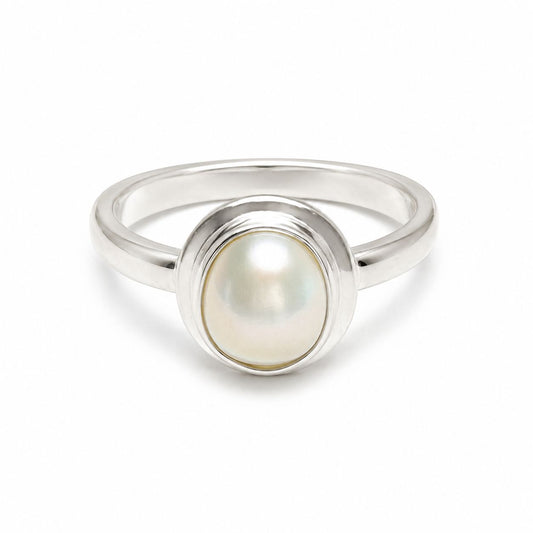 Sterling Silver Oval Pearl Ring