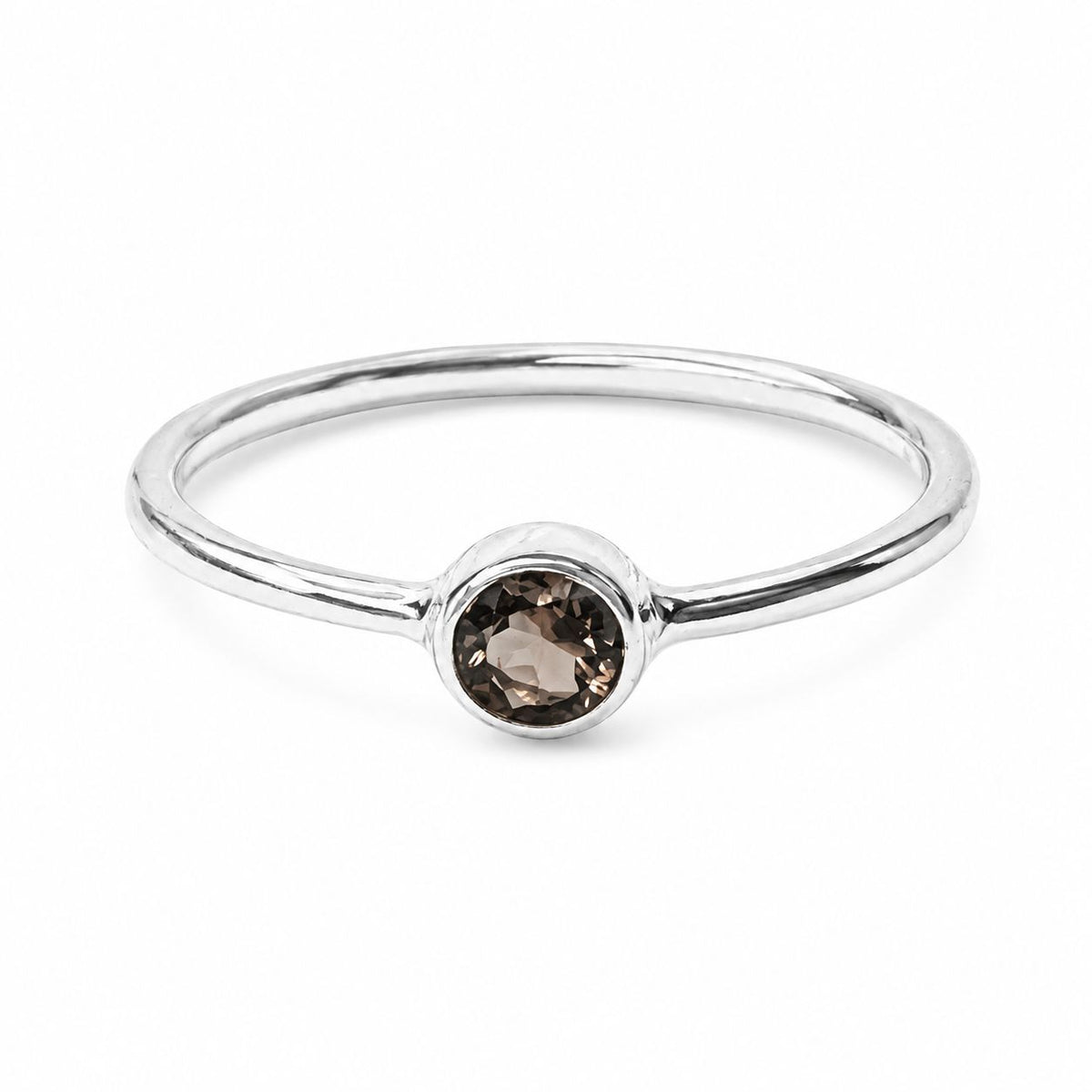 Sterling Silver Minimalist Smoky Quartz Ring