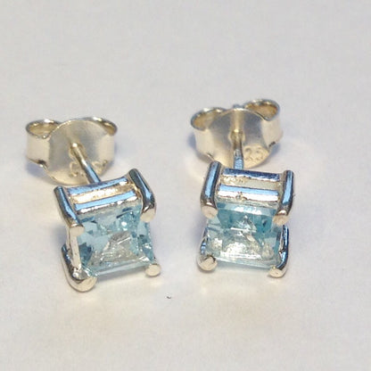 Sterling Silver Square Blue Topaz Studs