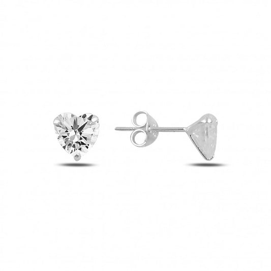 Sterling Silver 3 - 7 mm CZ Heart Studs