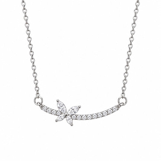 Sterling Silver Rhodium Plated CZ Butterfly Necklace