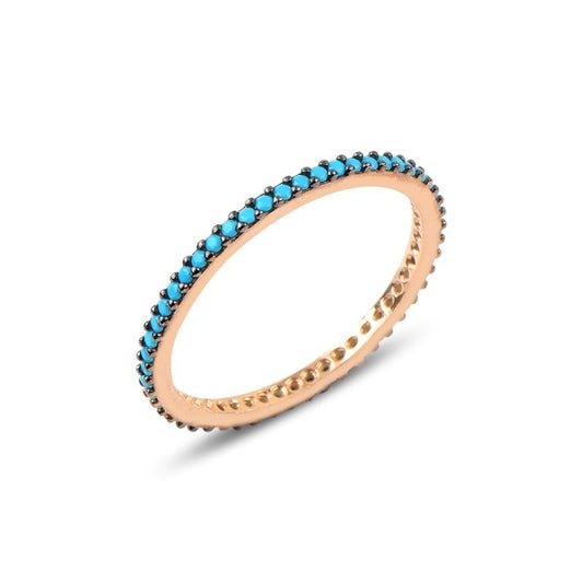 Sterling Silver Rose Gold Plated 1 mm CZ Band Ring
