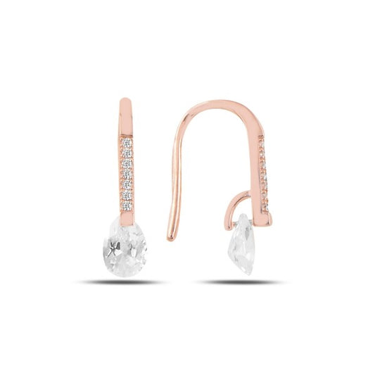 Sterling Silver Rose Gold Plated CZ Drop Earrings