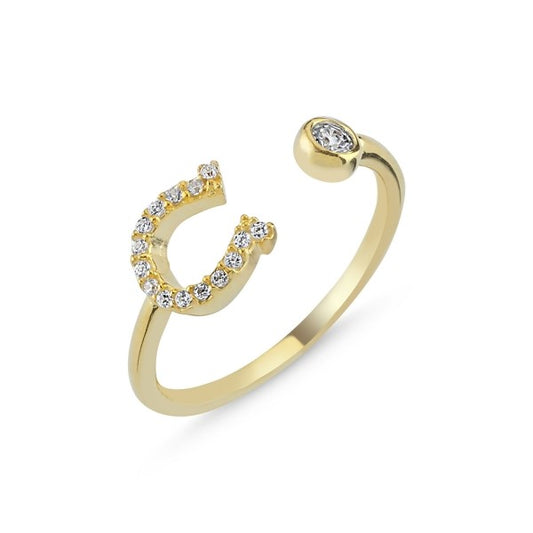 Sterling Silver Gold Plated CZ Horseshoe Ring