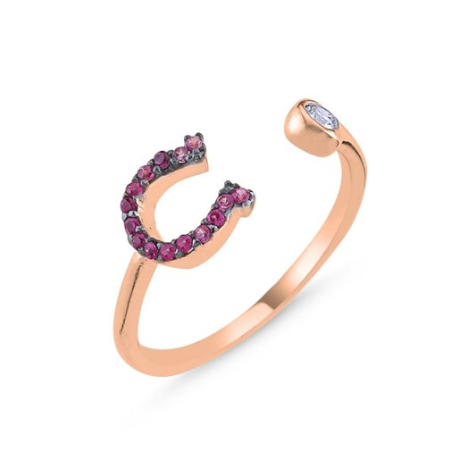 Sterling Silver Rose Gold Plated CZ Horseshoe Ring