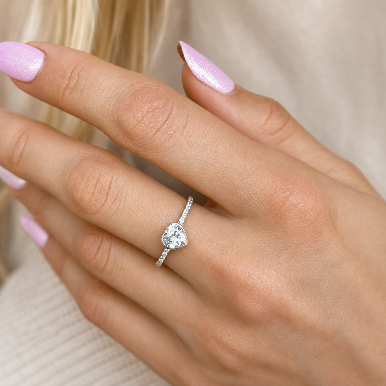 Sterling Silver Rhodium Plated CZ Heart Ring