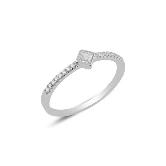 Sterling Silver Rhodium Plated Rhombus CZ Ring
