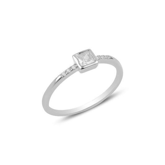 Sterling Silver Rhodium Plated CZ Ring