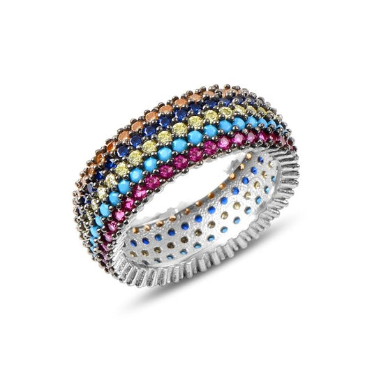 Sterling Silver Rhodium Plated Five Row CZ Band Ring