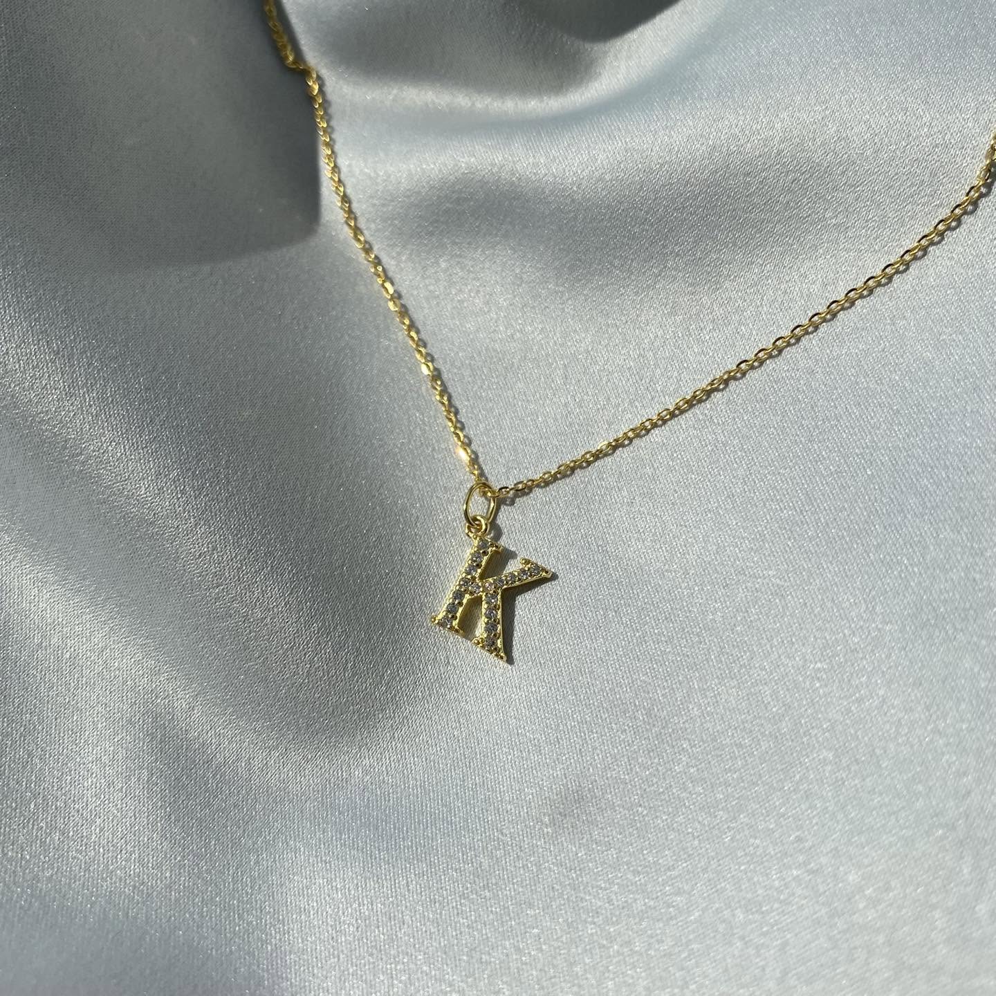 Sterling Silver Gold Plated CZ Letter Necklace