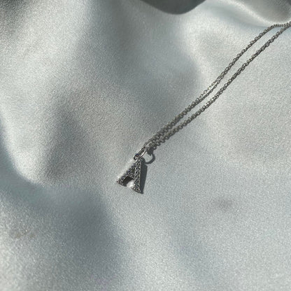 Sterling Silver Rhodium Plated CZ Letter Necklace