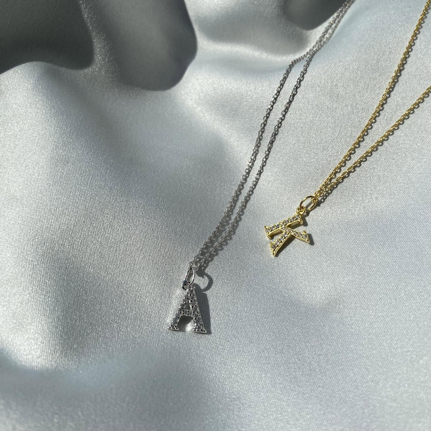 Sterling Silver Gold Plated CZ Letter Necklace