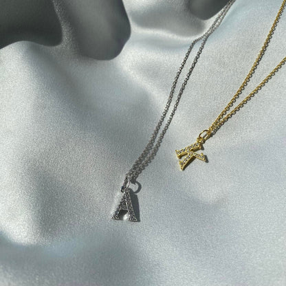 Sterling Silver Gold Plated CZ Letter Necklace