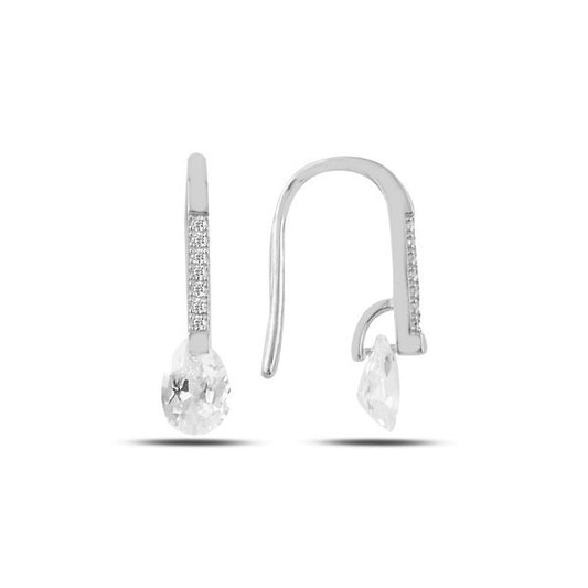 Sterling Silver Rhodium Plated CZ Drop Earrings