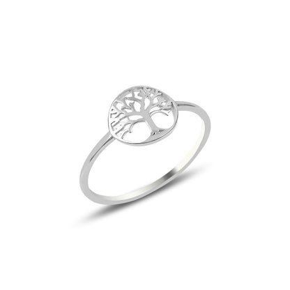 Sterling Silver Rhodium Plated Tree of Life Ring