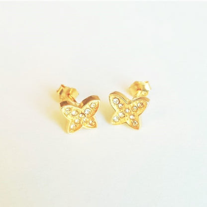 Sterling Silver Gold Plated CZ Butterfly Studs
