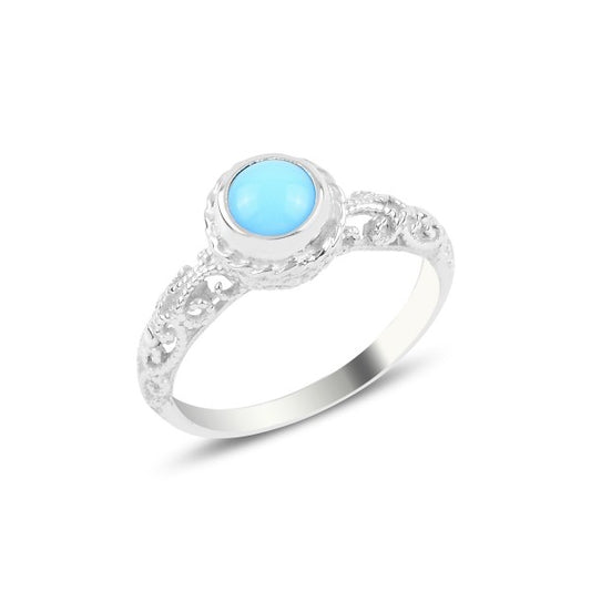 Sterling Silver Openwork Light Blue Stone Ring