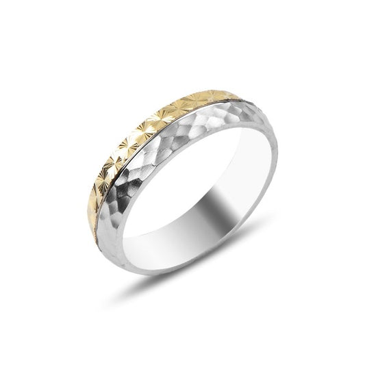 Sterling Silver Rhodium & Gold Plated Band Ring