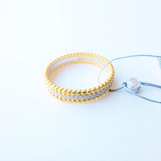 Sterling Silver CZ Band Ring with Gold Plated Sides