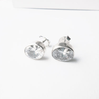 Sterling Silver Oval CZ Studs