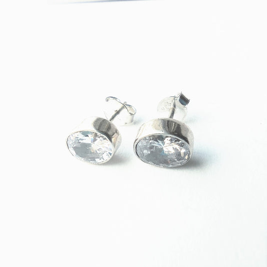 Sterling Silver Oval CZ Studs