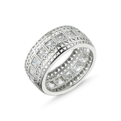 Sterling Silver Rhodium Plated Wide Band Ring