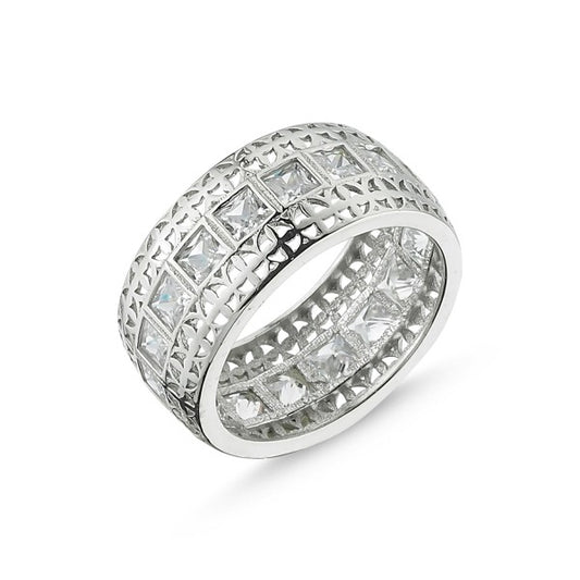 Sterling Silver Rhodium Plated Wide Band Ring