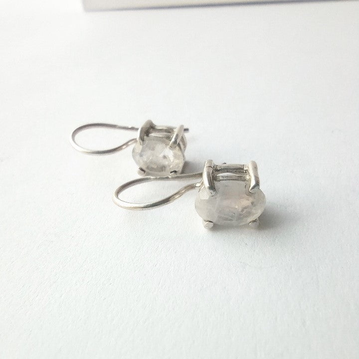 Sterling Silver Oval Moonstone Drop Earrings