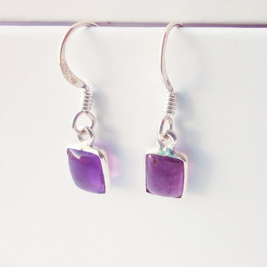 Sterling Silver Rectangle Amethyst Drop Earrings