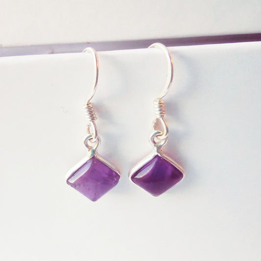 Sterling Silver Square Amethyst Drop Earrings