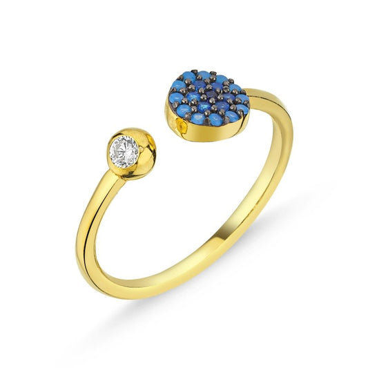 Sterling Silver Gold Plated Blue CZ Ring