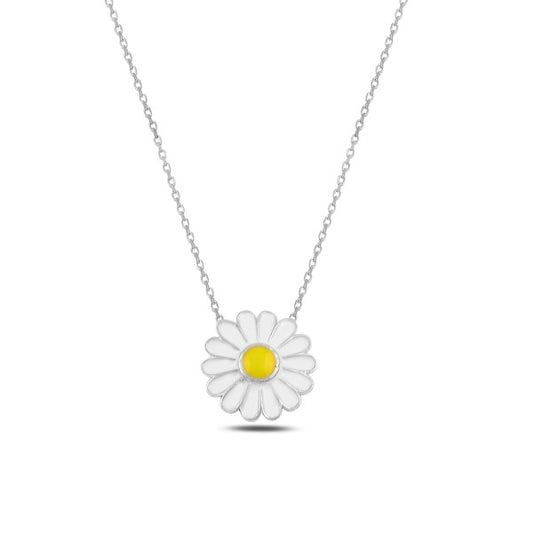 Sterling Silver Rhodium Plated Daisy Necklace