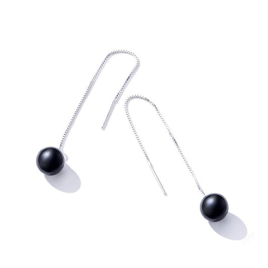Sterling Silver Rhodium Plated Bead Chain Drop Earrings