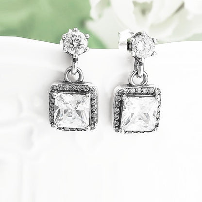 Sterling Silver Rhodium Plated CZ Drop Earrings